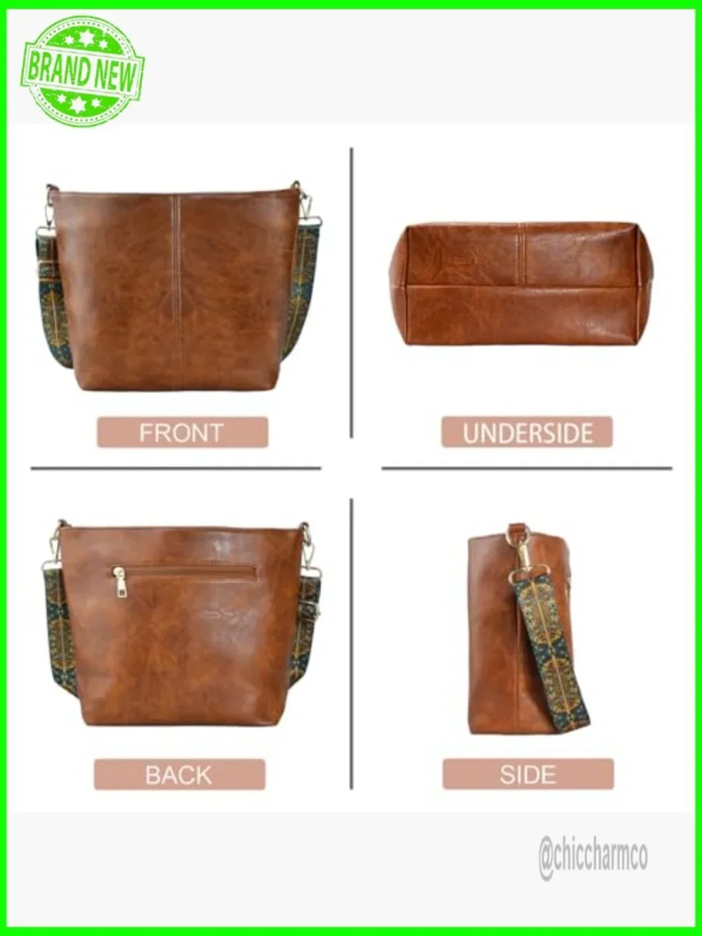 Vegan Leather Crossbody Hobo Bag with Adjustable Guitar Strap